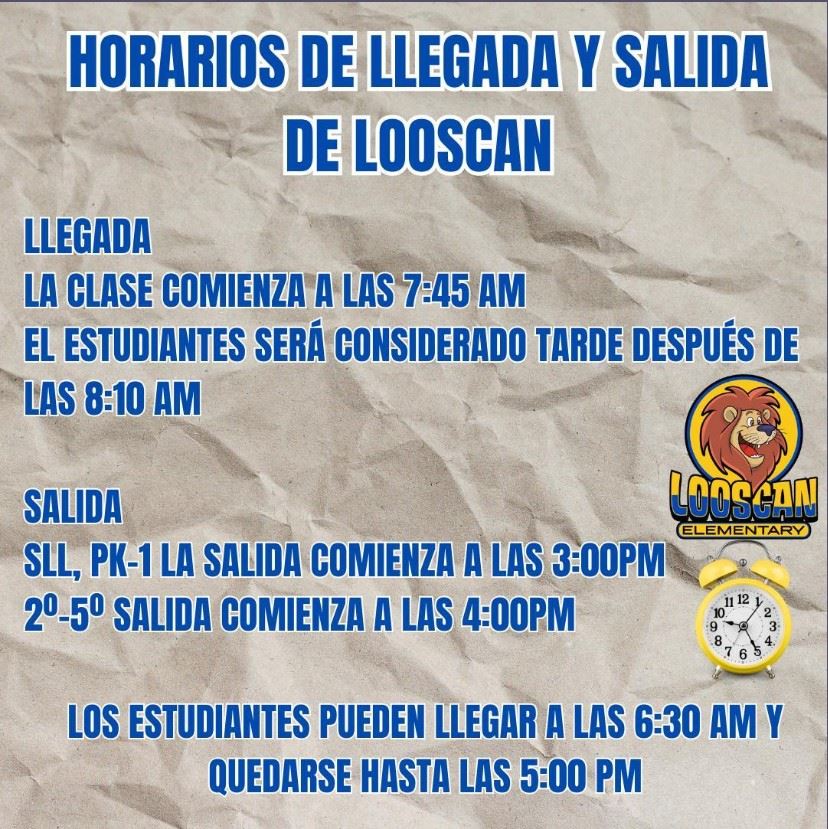 Horarios de llegada y salida de Looscan